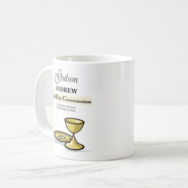 Caneca De Café Cálice da Primeira Comunhão do Afilhado Personaliz (Frente Esquerda)
