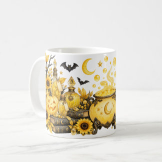 Caneca De Café Cálice de Halloween do Caldeirão de Bruxa Amarela