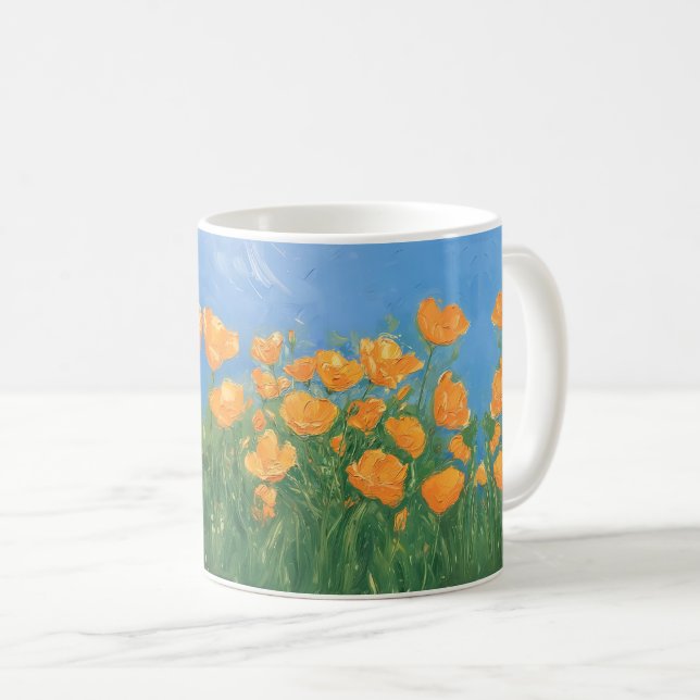 Caneca De Café California Poppy Field Impressionist Pintura Belo (Frente Esquerda)