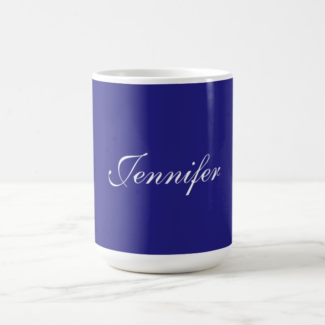 Caneca De Café Caligrafia Azul Profunda Única e Elegante Moderna (Centro)