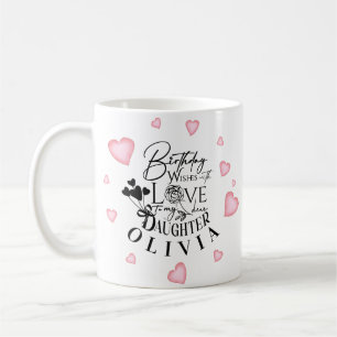 Caneca De Café Caligrafia de Aniversário Nome Personalizado Coraç