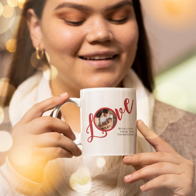 Caneca De Café Caligrafia de Fotografia Moderna de Natal Simples (Simple "Love" photo typography calligraphy custom mug.)