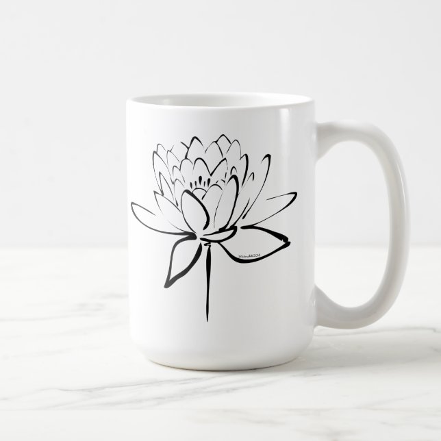Caneca De Café Caligrafia de Lótus (Preto) (Direita)