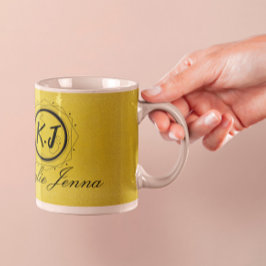 Caneca De Café Caligrafia de roteiro elegante única em dourado e