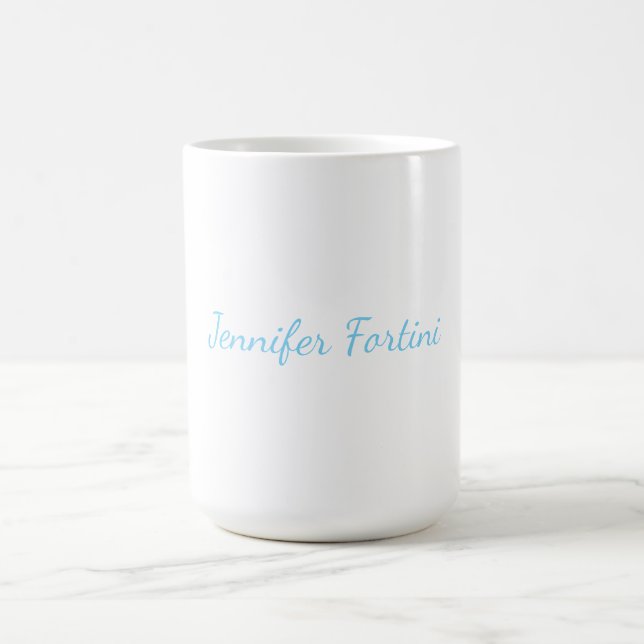 Caneca De Café Caligrafia Elegante Azul e Branco Simples (Centro)