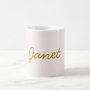 Caneca De Café Caligrafia Elegante Cor Dourada e Pastel Nome Simp