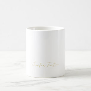 Caneca De Café Caligrafia Elegante Cor Dourada Nome Simples e Pla