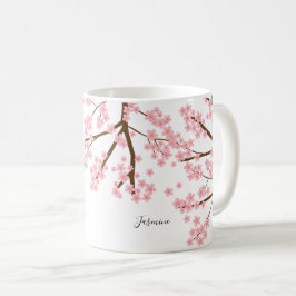 Caneca De Café Caligrafia elegante de cereja bonito floresce saku