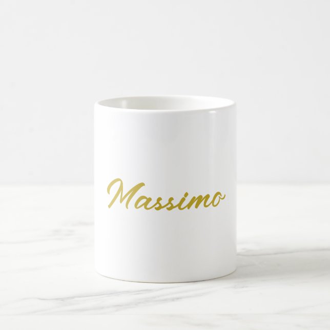 Caneca De Café Caligrafia Elegante Dourado Branco Simples Nome (Centro)
