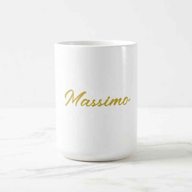Caneca De Café Caligrafia Elegante Dourado Branco Simples Nome (Centro)