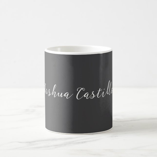 Caneca De Café Caligrafia Simples Cinza Profissional Nome (Centro)