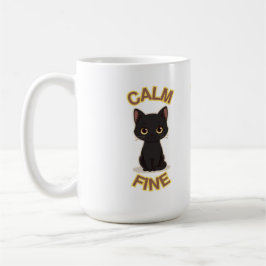 Caneca De Café **Calm Fine Cat – Black & Gold Minimal Cat Art**