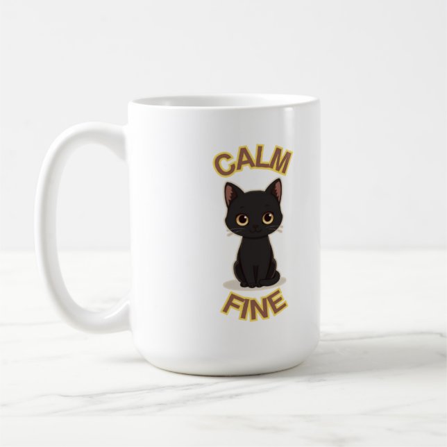 Caneca De Café **Calm Fine Cat – Black & Gold Minimal Cat Art** (Esquerda)