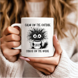Caneca De Café Calmo Por Fora Caos Por Dentro Gato Engraçado