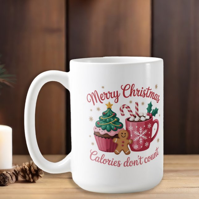 Caneca De Café Calorias de Natal Feliz Não Conte Cupcake de Cacau (Coffee and cupcakes "Merry Christmas Calories don't Count." mug)