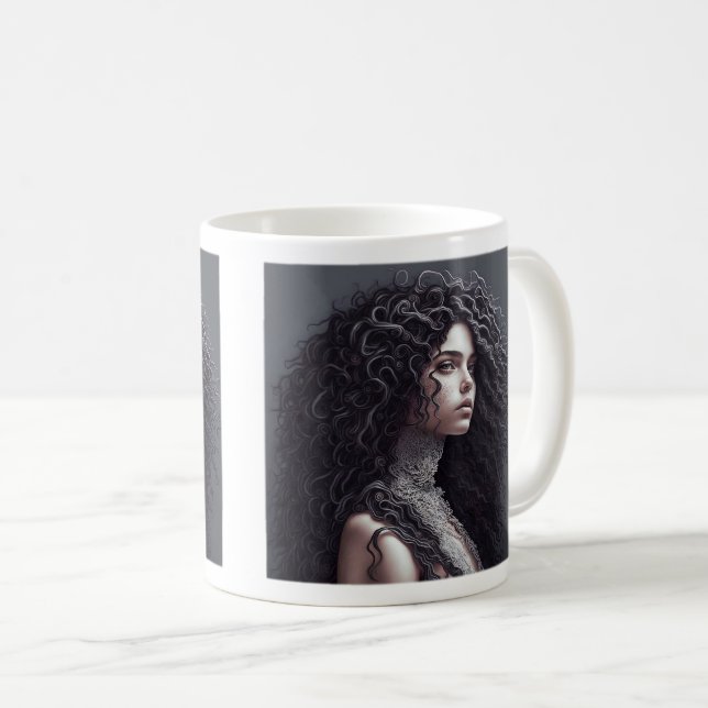 Caneca De Café Cama Clássica Longa De Cabelo Curvo, 11 oz (Frente Esquerda)