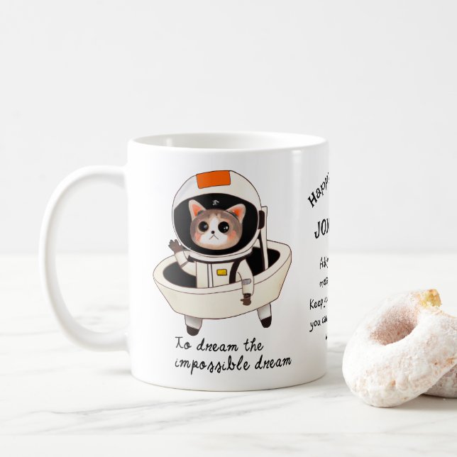 Caneca De Café Cama de café personalizada do Dreamcat astrocat (Com Donut)