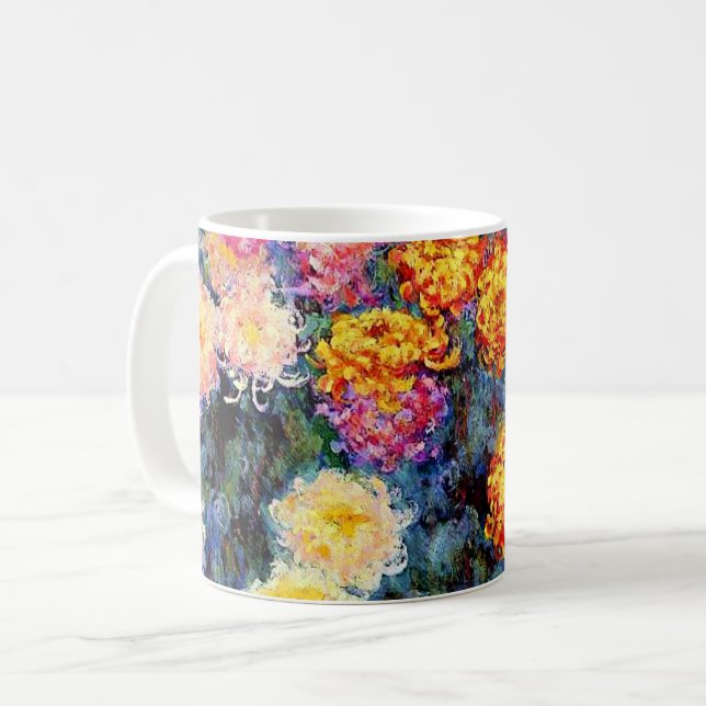 Caneca De Café Cama de Chrysanthemums por Monet (Frente Esquerda)