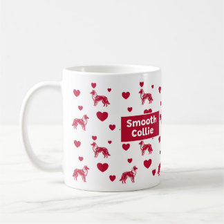 Caneca De Café Cama De Collie Suave Com Corações Vermelhos