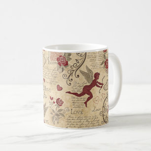 Caneca De Café Cama de Cupido do Mundo Antigo Romântico de São Va