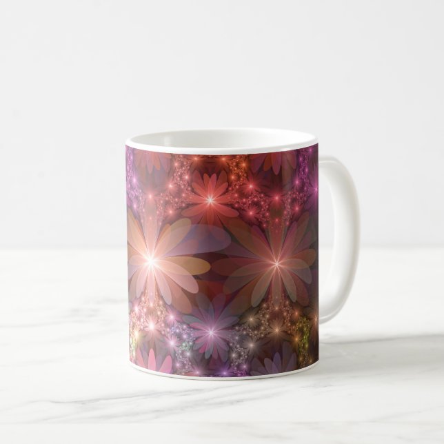 Caneca De Café Cama De Flores Arte Fractal Abstrato brilhante Col (Frente Esquerda)