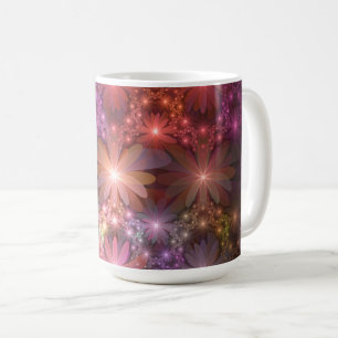 Caneca De Café Cama De Flores Arte Fractal Abstrato brilhante Col