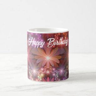 Caneca De Café Cama De Flores Arte Fractal Abstrato brilhante Col