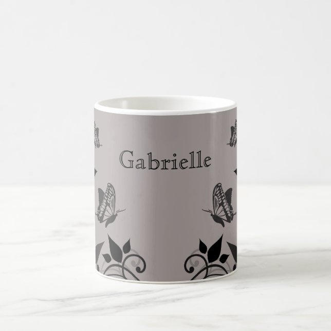Caneca De Café Cama Floral de Borboleta Ebony (Centro)