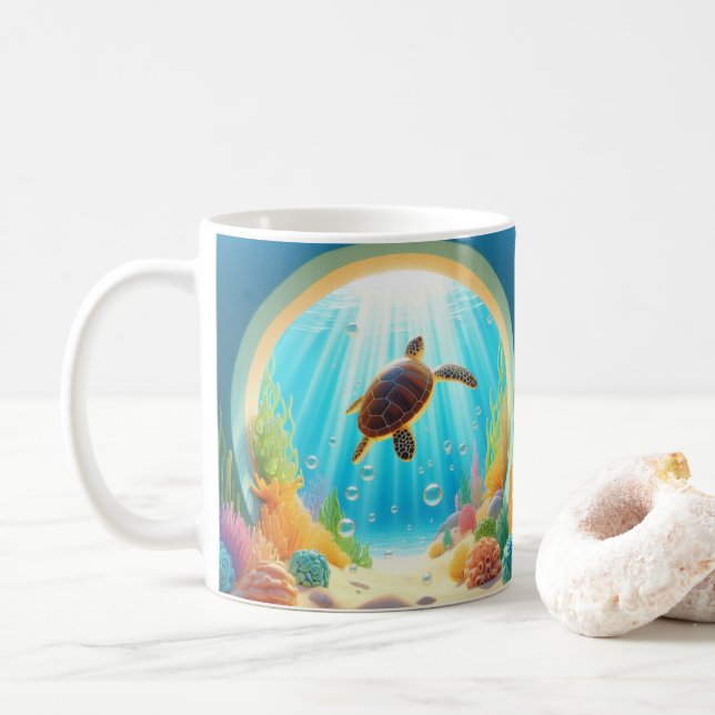 Caneca De Café Cama Santuário de Tartaruga Marítima (Com Donut)