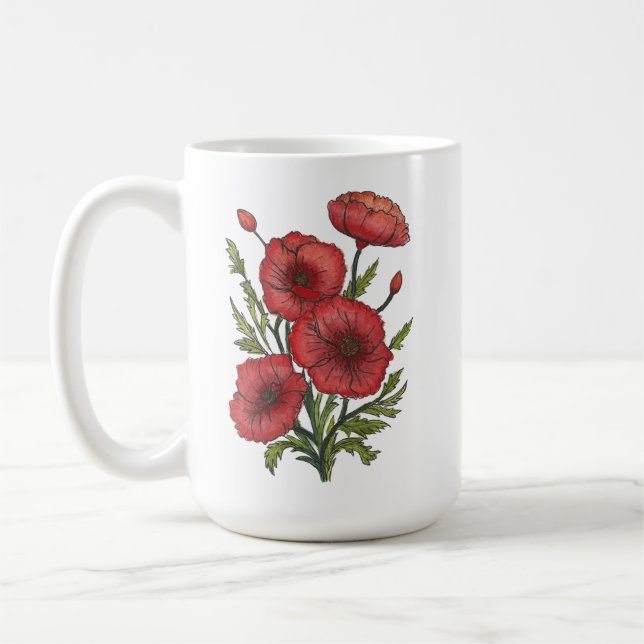 Caneca De Café Cama Vermelha Cama Cerâmica (15oz) (Esquerda)
