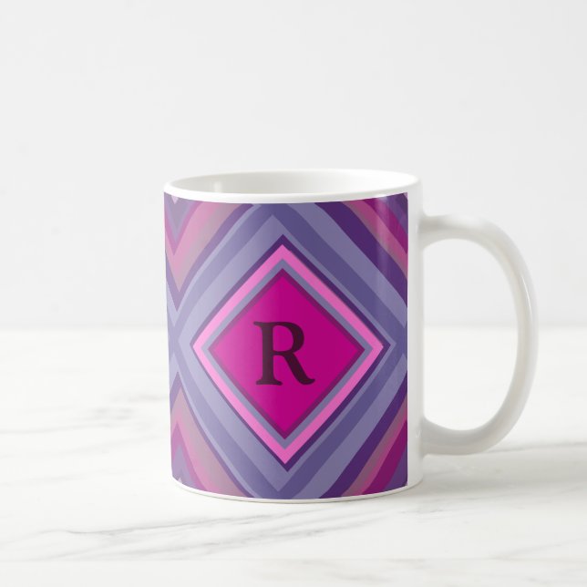 Caneca De Café Camada de Padrão de Diamante Rosa Púrpura Inicial  (Direita)