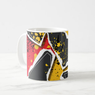 Caneca De Café Camadas de Papel Preto Rasgado sobre Fundo Vermelh