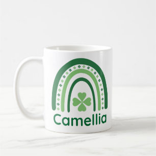 Caneca De Café Camélia Nome Trevo Boho Arco-íris