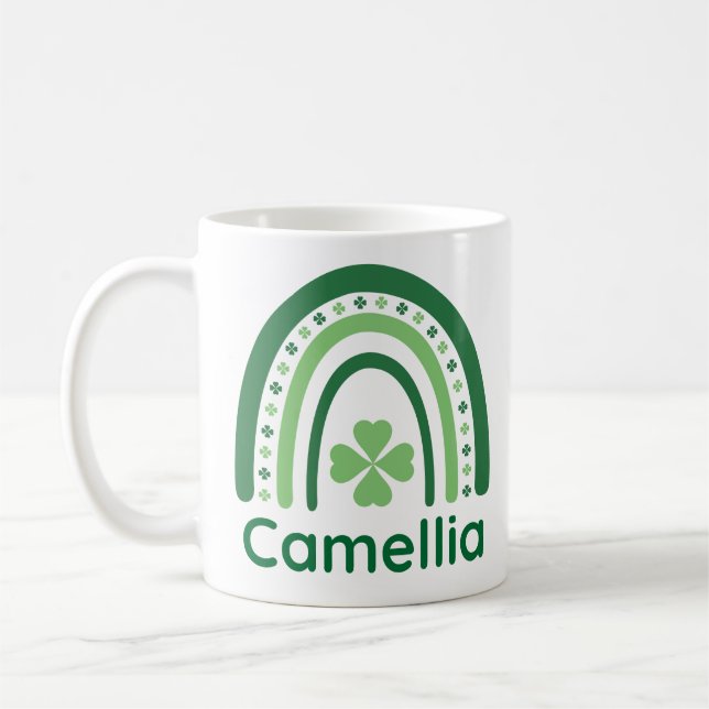 Caneca De Café Camélia Nome Trevo Boho Arco-íris (Esquerda)
