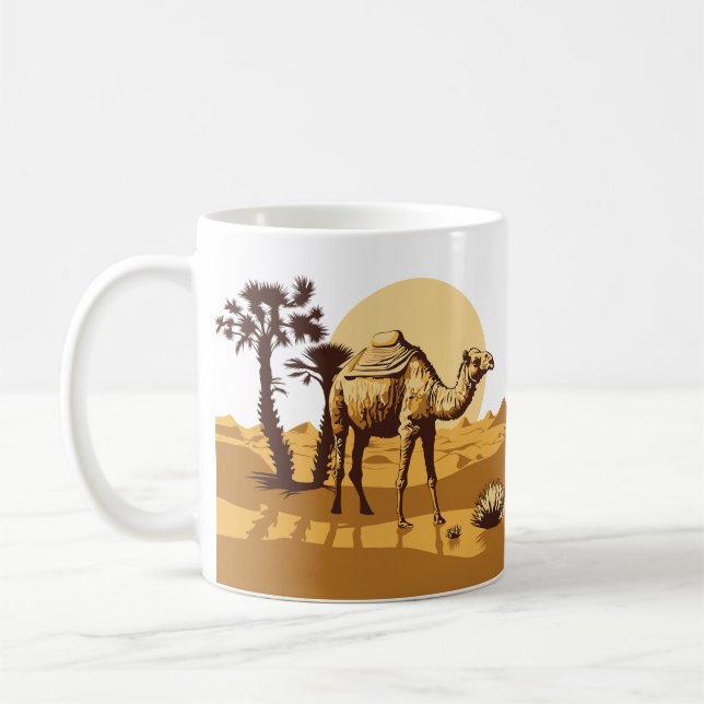 Caneca De Café Camelo, deserto, palmeiras e sol (Esquerda)