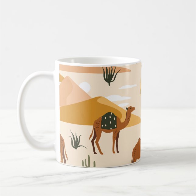 Caneca De Café Camels Dunes Cactos: Deserto Sem Costura (Esquerda)