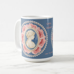 Caneca De Café Cameo e Pérolas em Azul Marinho