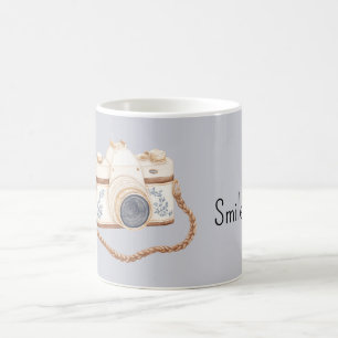 Caneca De Café Câmera Azul Branco