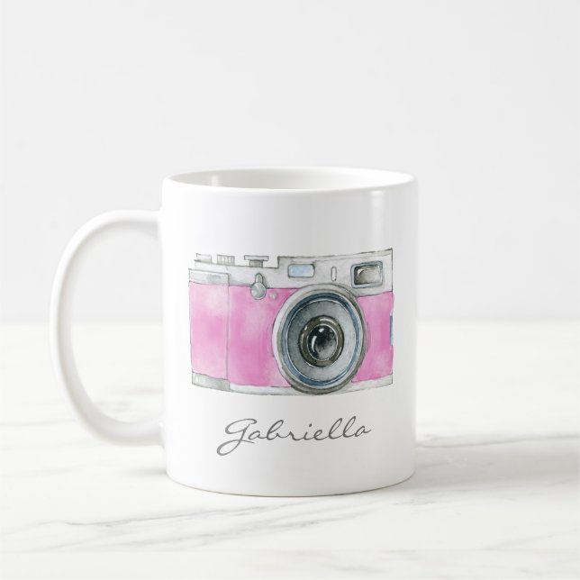 Caneca De Café Câmera de Aquarela Retroativa Personalizada (Esquerda)