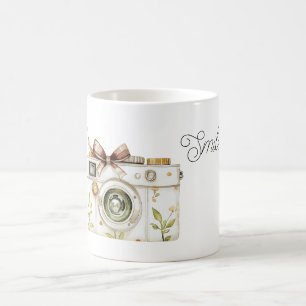 Caneca De Café Câmera Flores Amarelas Laço