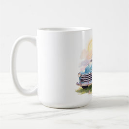 Caneca De Café Caminhão Azul Vintage com Ovos de Páscoa & Tulipas