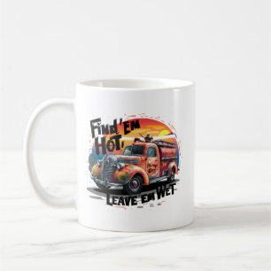 Caneca De Café Caminhão de Bombeiros Vintage Divertido e Excêntri