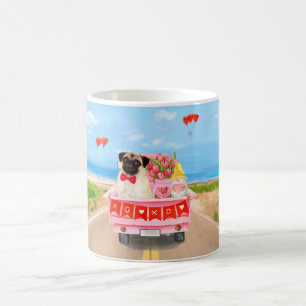 Caneca De Café Caminhão de Dia dos Namorados do Pug com Corações