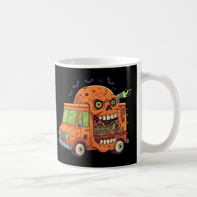 Caneca De Café Caminhão de Doce Assombrado - Caveira de Halloween (Direita)