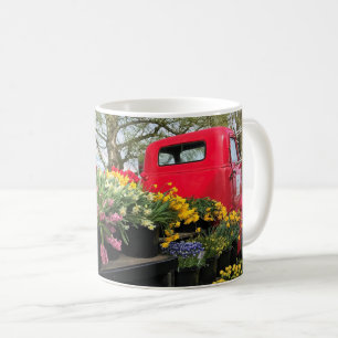 Caneca De Café Caminhão Vermelho com Flores de primavera e Arco-