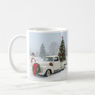 Caneca De Café Caminhão Vintage com Árvore de Natal e Neve
