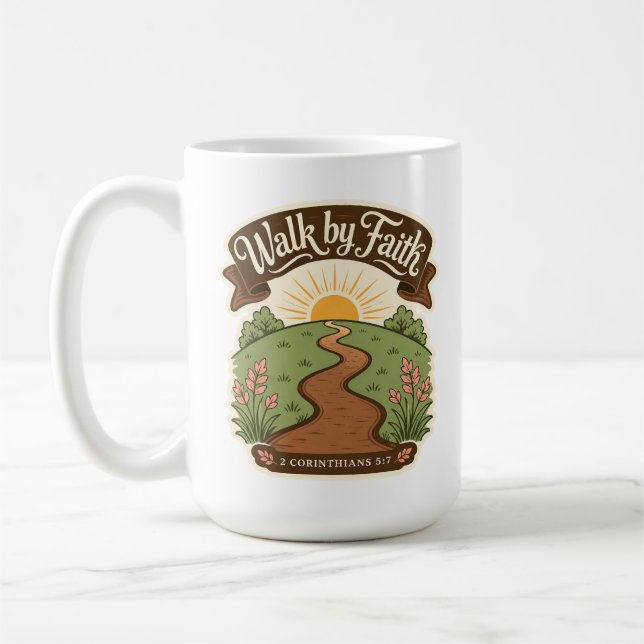Caneca De Café Caminhe pela Fé Cristã  (Esquerda)