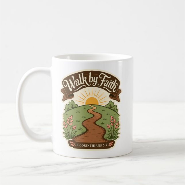 Caneca De Café Caminhe pela Fé Cristã  (Esquerda)