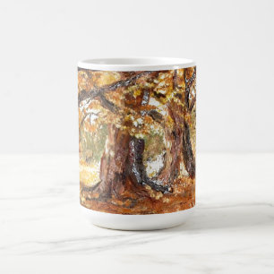 Caneca De Café Caminho de outono com árvores e folhas