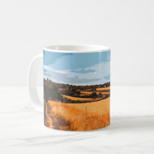 Caneca De Café Caminho Rural Cênico Campo Dourado Retro